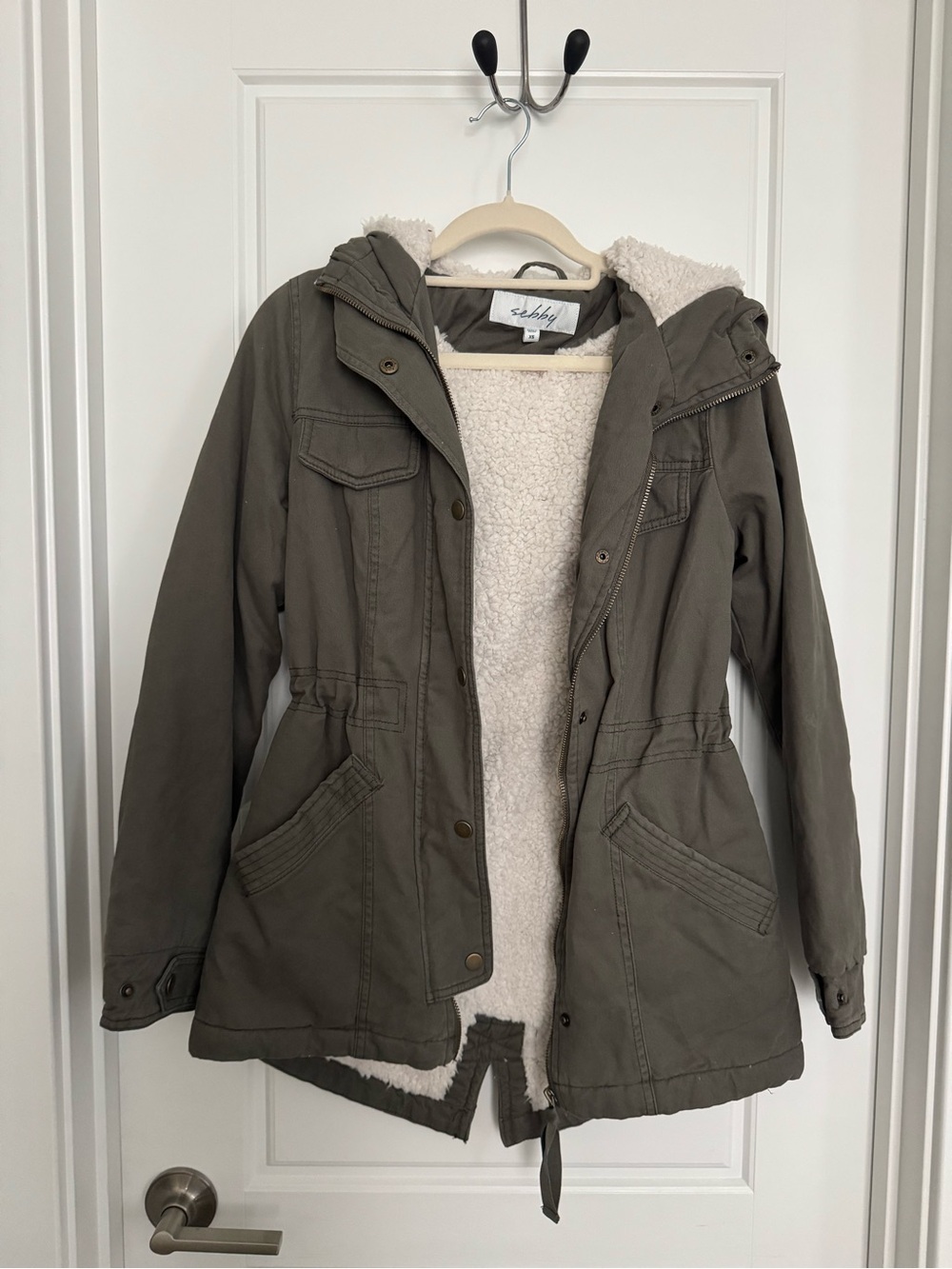 Selby Olive Utility Jacket with Sherpa Lining and Hood